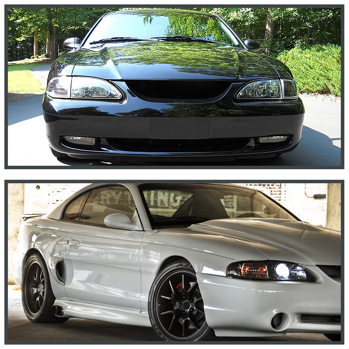 Spec-D Tuning Black Housing Clear Lens Headlights + Corner Lights Compatible with 1994-1998 Ford Mustang L+R Pair Head Light Lamp Assembly